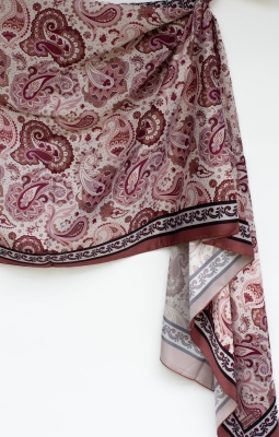 Bordo Vera Etnik Desen Saten Şal