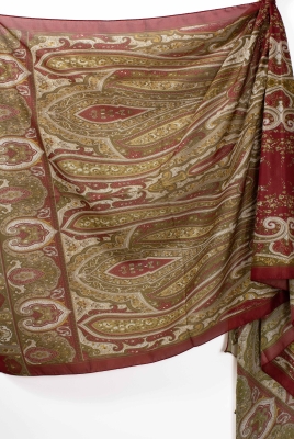 Bordo Gold Hülya Etnik Desen İpeksi Vual Şal