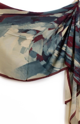 Bordo Lona Fırça Desen Kumlu İpek Şal