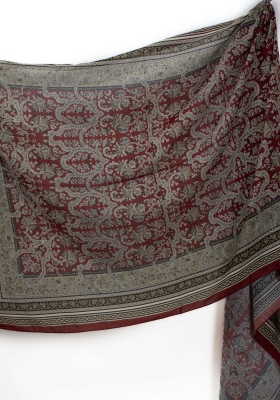 Bordo Riven Desen İpeksi Pamuk Şal