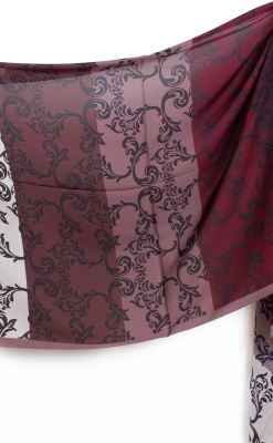 Bordo Sarmaşık Desen Kumlu İpek Şal