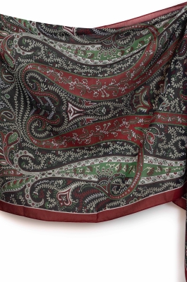 Bordo Yeşil Aria Etnik Desen Soft Şal