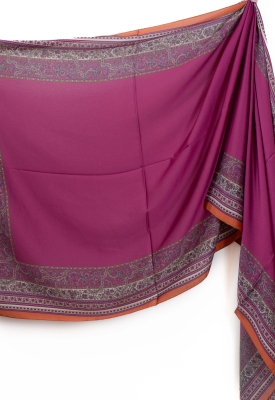 Fuşya Narel Desen Kumlu İpek Şal