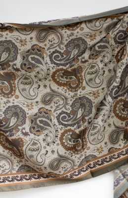 Haki Vera Etnik Desen Saten Şal