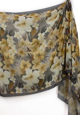 Koyu Gri Jardin Desen Lina Şal