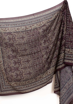 Koyu Kahve Riven Desen İpeksi Pamuk Şal