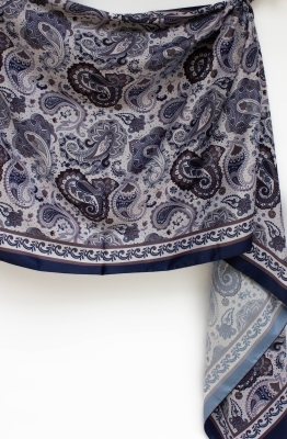 Lacivert Vera Etnik Desen Saten Şal