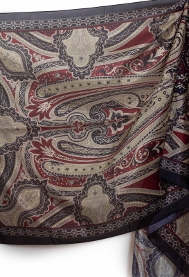 Lacivert Bordo Aria Etnik Desen Vual Şal