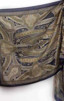 Lacivert Gold Aria Etnik Desen Vual Şal