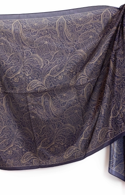 Lacivert Gold Elza Etnik Desen Vual Şal