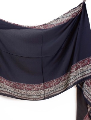 Lacivert Narel Desen Kumlu İpek Şal