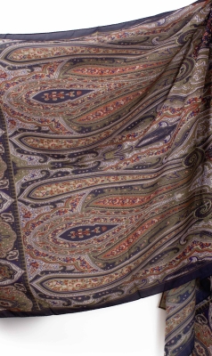 Lacivert Turuncu Hülya Etnik Desen İpeksi Vual Şal