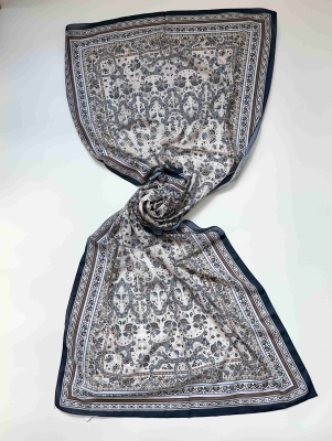 Lunel Etnik Desen Lacivert İpeksi Pamuk Şal