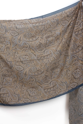 Mavi Sarı Melia Desen Kumlu İpek Şal