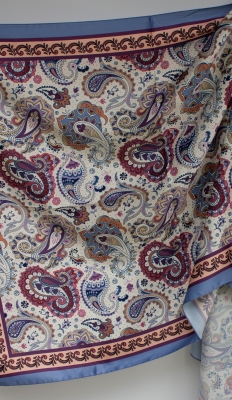 Mavi Vera Etnik Desen Saten Şal