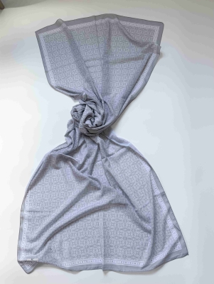 Nesra Etnik Desen Gri İpeksi Pamuk Şal