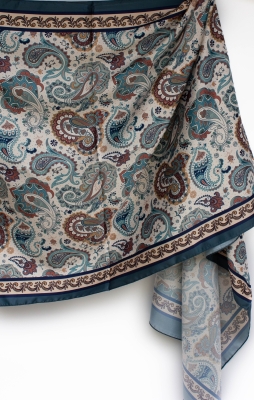 Petrol Mavisi Vera Etnik Desen Saten Şal