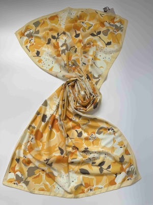 Rosia Çiçek Desen Butter-Yellow Compact İpeksi Pamuk Şal