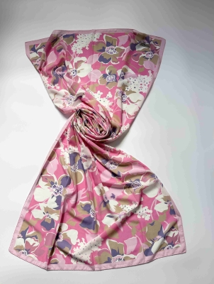 Rosia Çiçek Desen Pembe Compact İpeksi Pamuk Şal