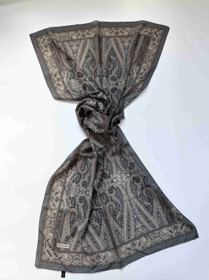 Sahra Etnik Desen Antrasit Compact İpeksi Pamuk Şal