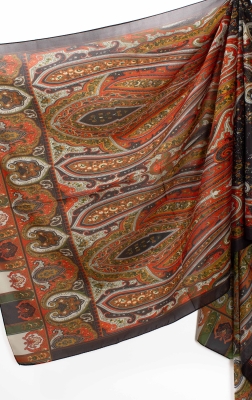 Siyah Kırmızı Hülya Etnik Desen İpeksi Vual Şal