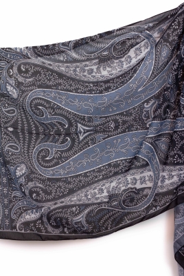 Siyah Mavi Aria Etnik Desen Soft Şal