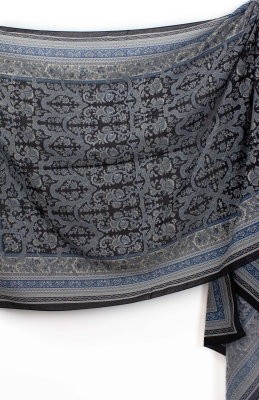 Siyah Mavi Riven Desen İpeksi Pamuk Şal