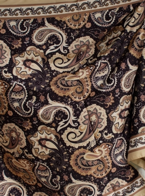 Sütlü Kahve Vera Etnik Desen Saten Şal