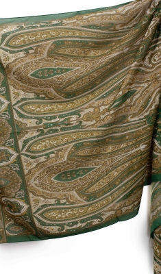 Yeşil Hülya Etnik Desen İpeksi Vual Şal